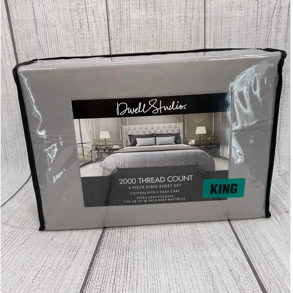Dwell Studio Sheet Set King Gray 2000 Thread Count Cotton Rich Deep Pocket - Picture 1 of 9